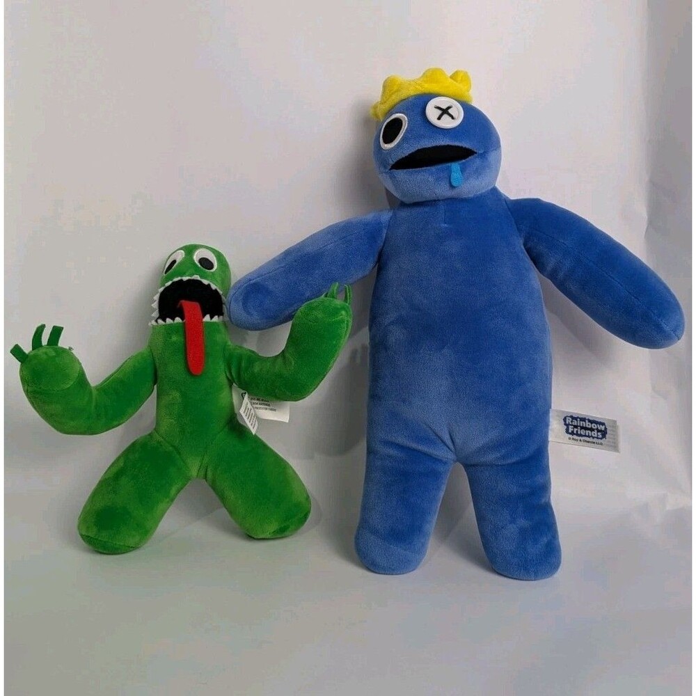 Rainbow Friends Blue 12-Inch Deluxe Plush Green Stuffed Animal Lot Of 2 Cartoon